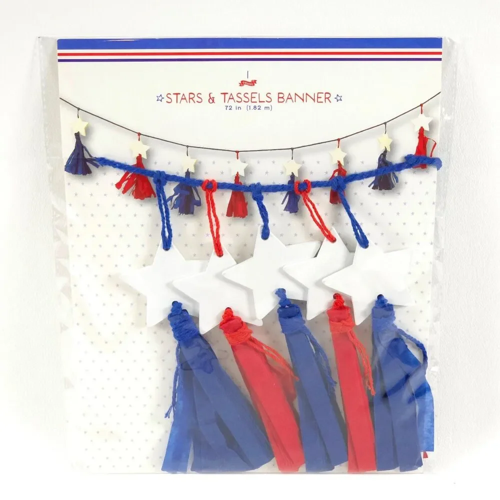 3 Pack Target Crepe Paper‎ Stars & Tassels Red White And Blue 72 in. (1.82m) NEW